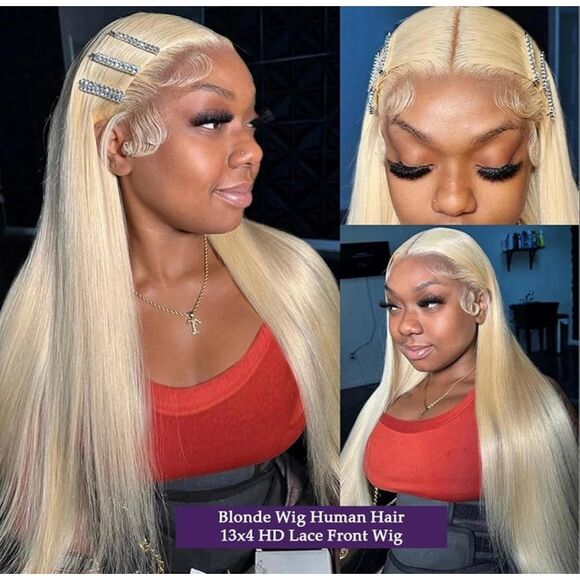 613 blonde Lace Front Wig Human Hair 13x4 HD Human Hair 200 Density 24” Glueless - Picture 5 of 10
